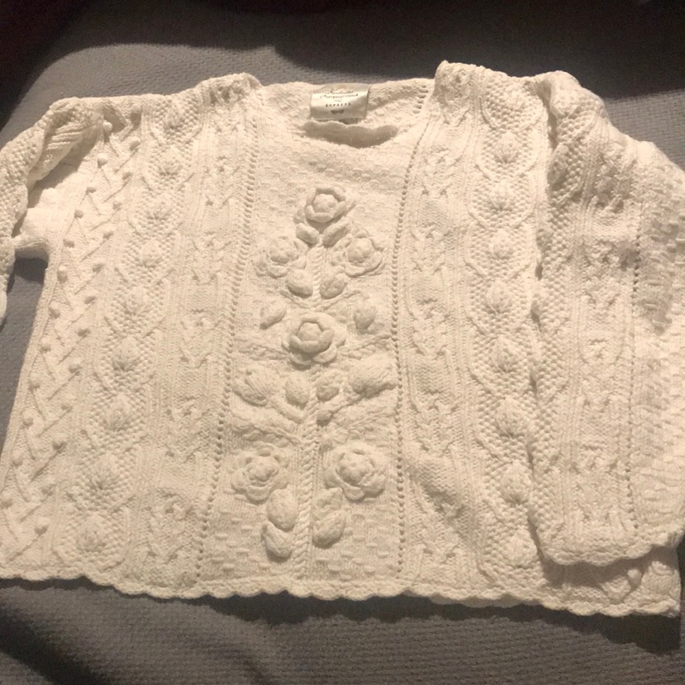 Hand knitted, floral, vintage cotton sweater